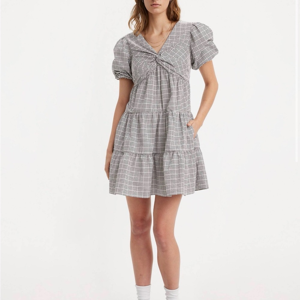 Levi's Black and White Gingham Mini Dress Coastal Cowgirl Milkmaid - Picture 2 of 7